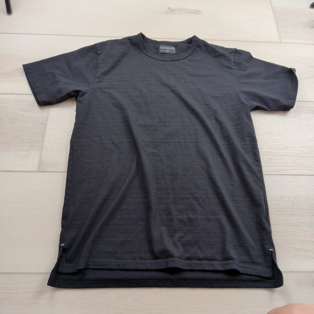 Goodlife Mens Recycled Slub Cotton Blend T-Shirt Black Large Side Slit Tee
